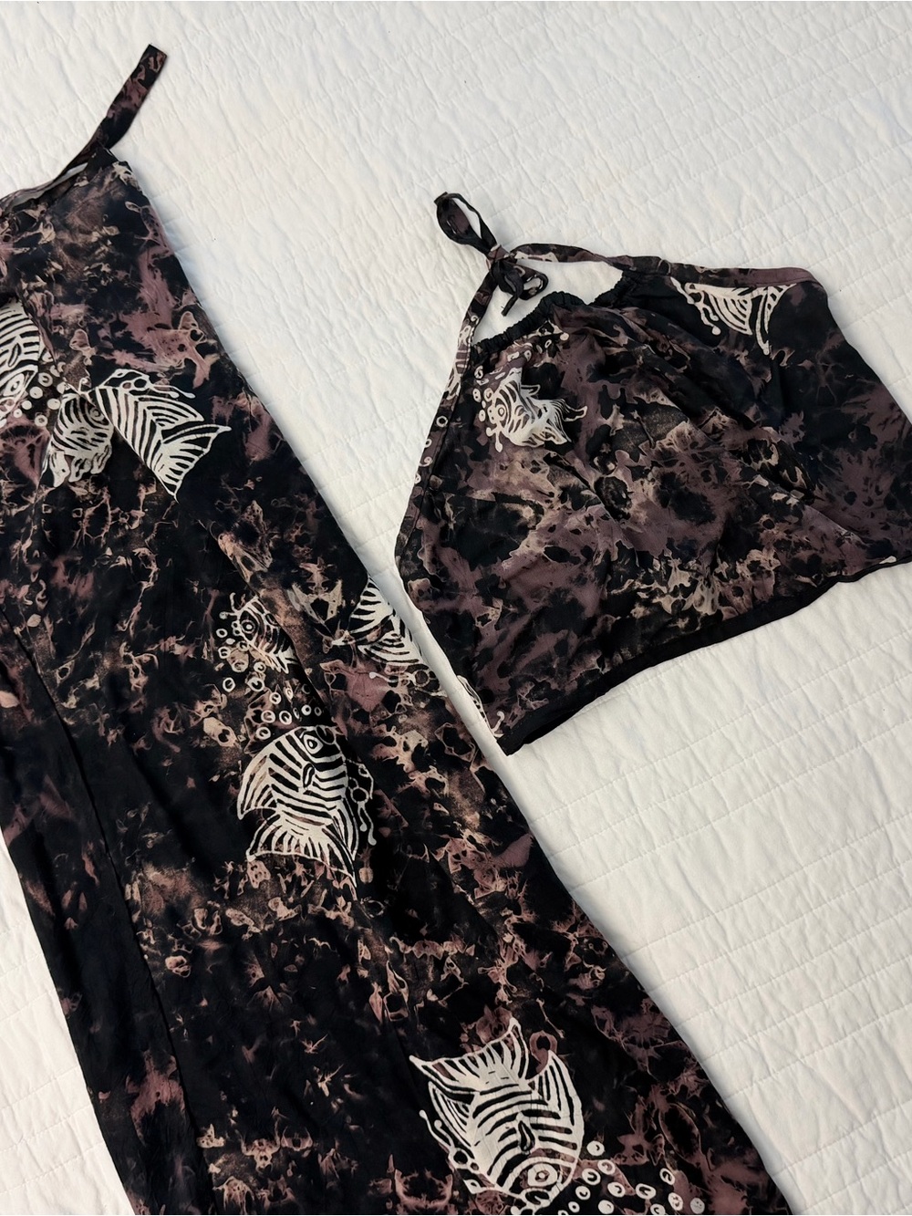 Tie-Dye Fish Print Two-Piece Crop Top and Skirt Set - By Uluwatu Bali Island